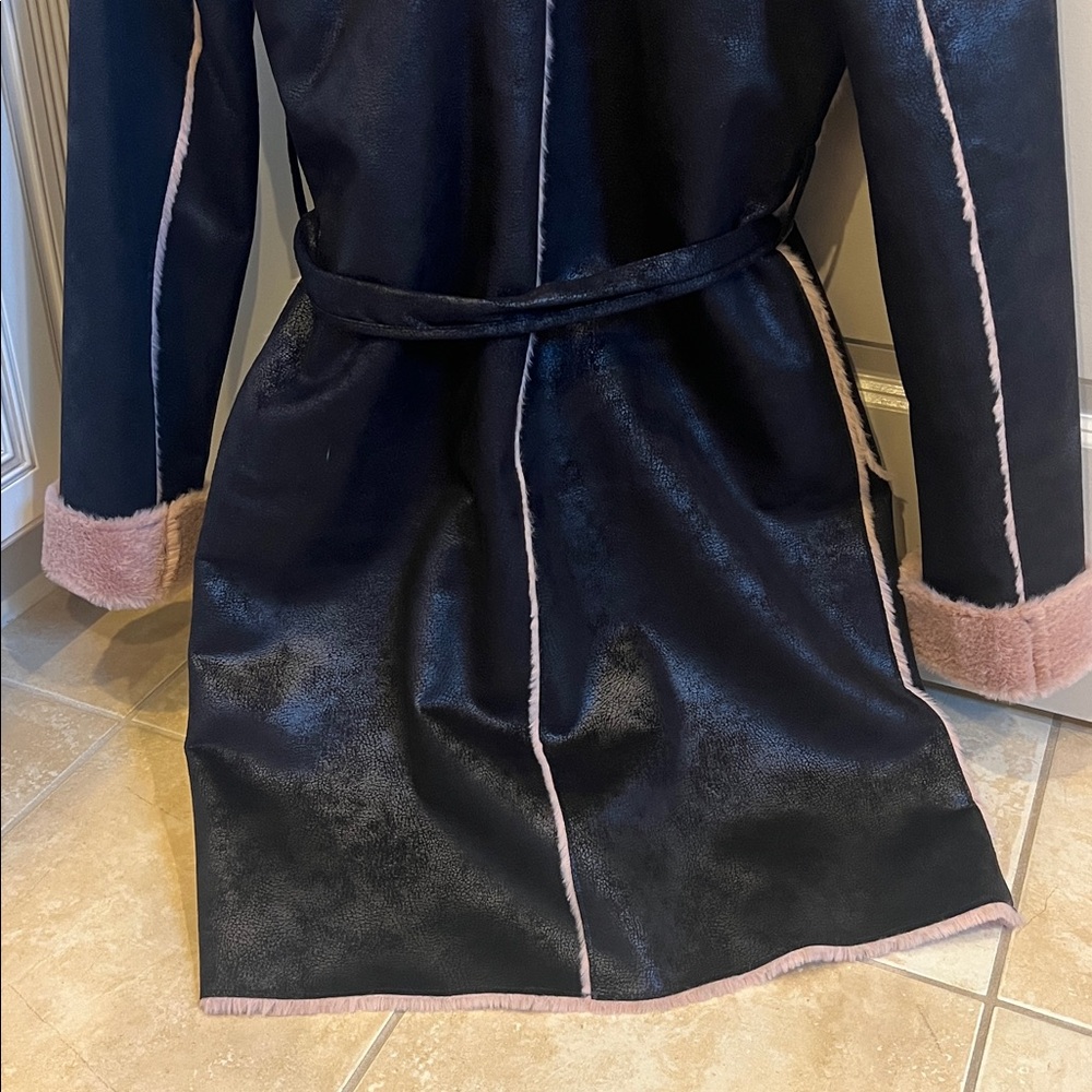 VENUS Black & Pink Faux Fur Lined Belted Coat - Picture 9 of 9